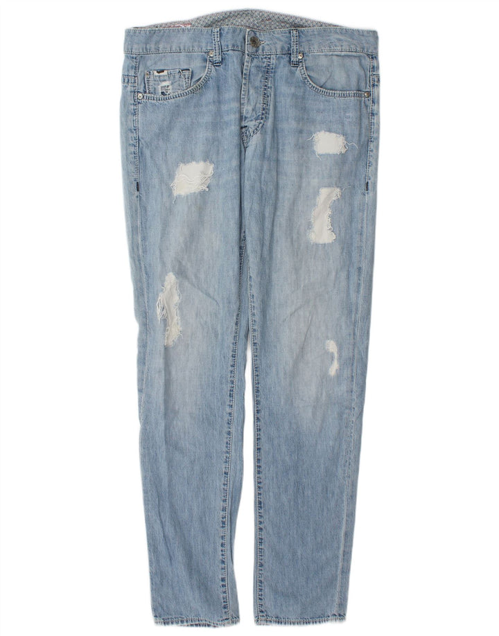 Gas Herre Distressed Slim Jeans W34 L32 Blå Bomuld