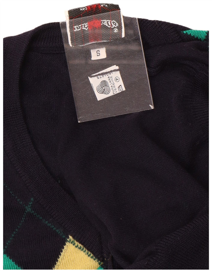 Marronetto Herre V-hals sweater Small Navy Blue Argyle/Diamond Wool