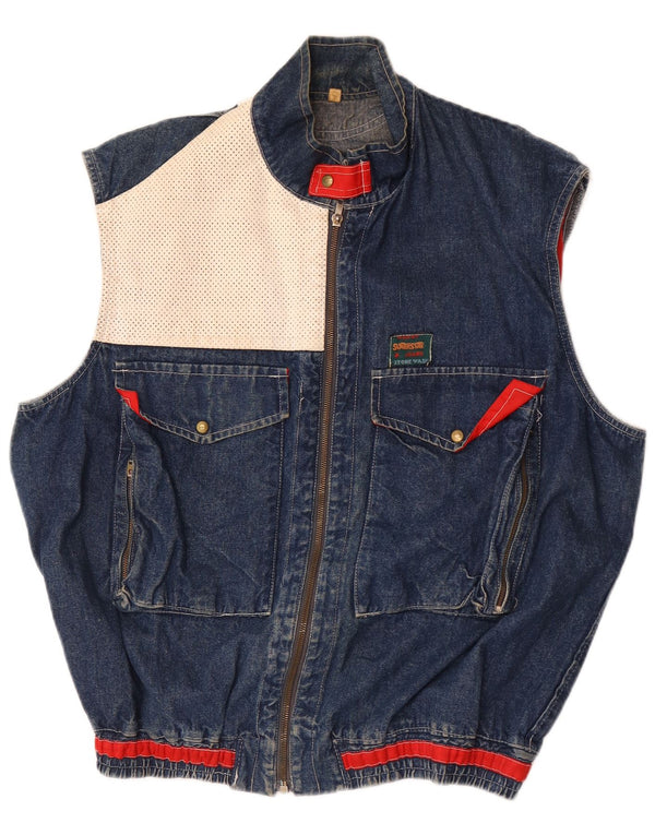 Vintage Herre Denim Gilet UK 40 Large Blue Colourblock