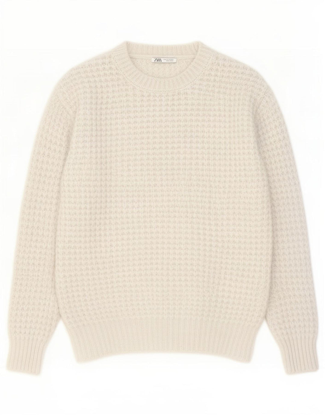 Zara Herre Crew Neck Jumper Sweater Medium White Polyester