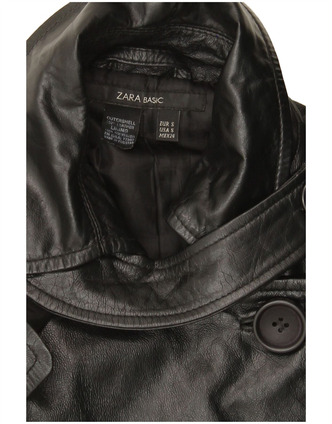 Zara Military læderfrakke til kvinder DK 10 Lille sort læder