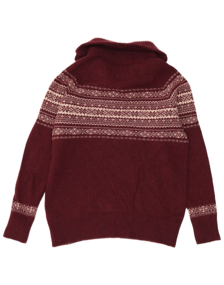 Fat Face Herre Zip Neck Jumper Sweater Medium Burgundy Fair Isle Wool