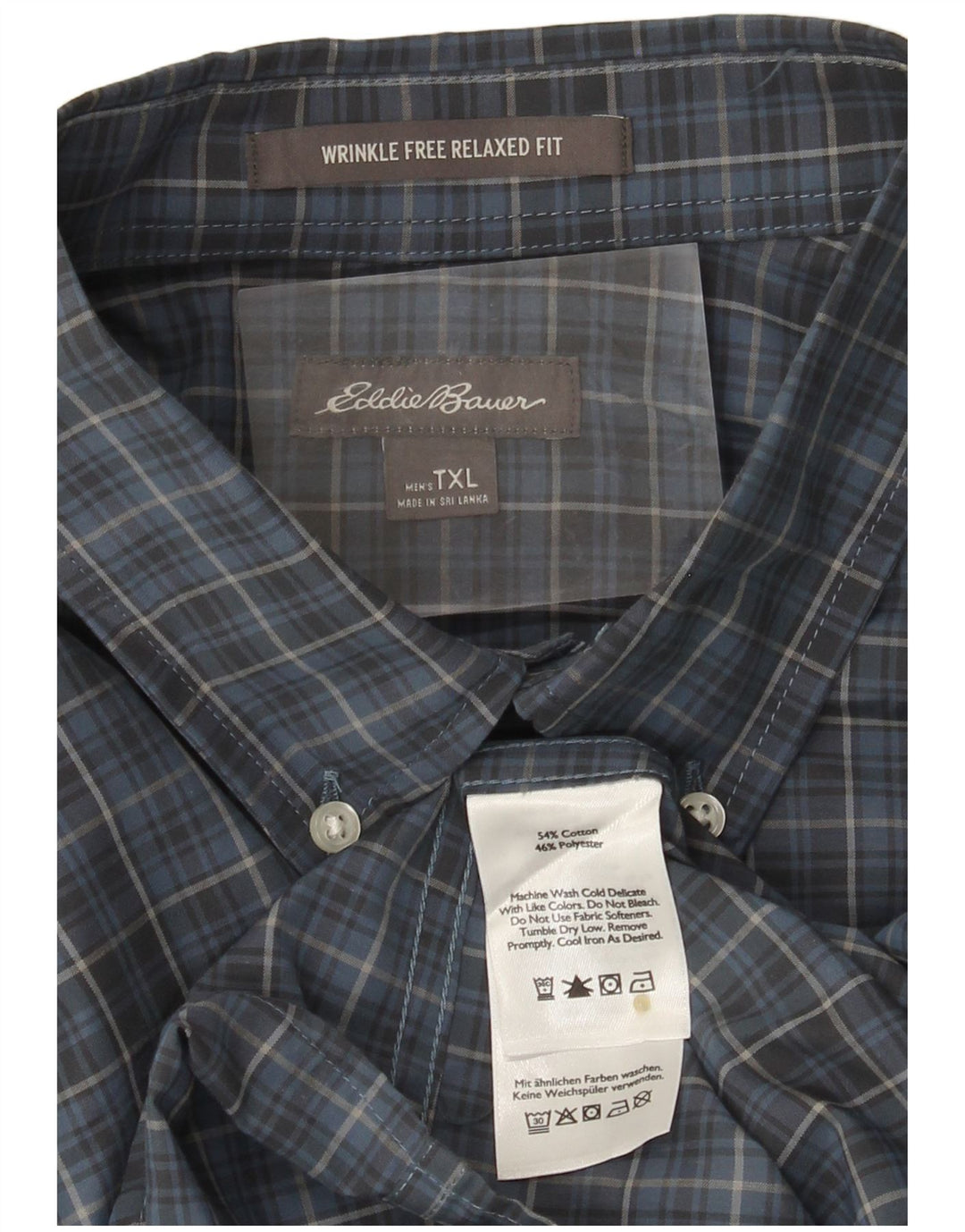 EDDIE BAUER Herre høj Relaxed Fit skjorte XL blå ternet bomuld