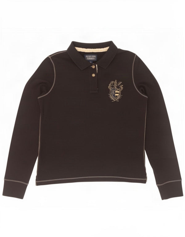 Ralph Lauren Dame Grafisk Langærmet Polo Shirt UK 18 XL Sort Bomuld