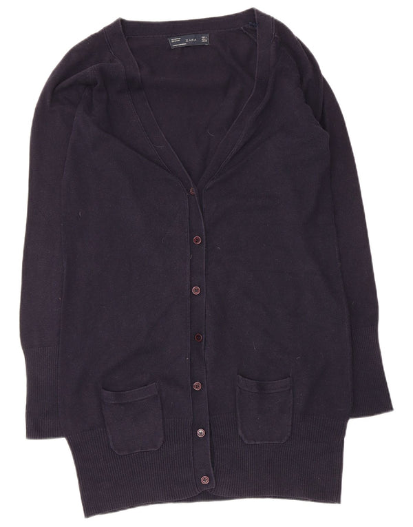 Zara Womens Longline Cardigan Sweater UK 14 Large Navy Blue Cotton