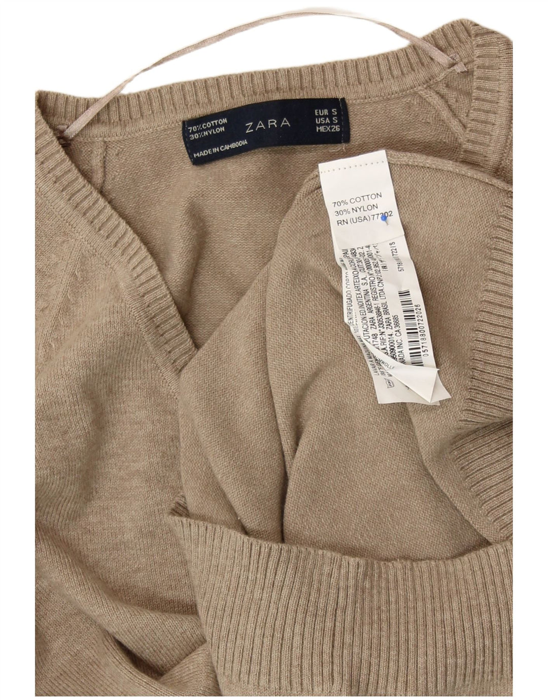 ZARA Dame V-hals sweater UK 8 Lille grå bomuld