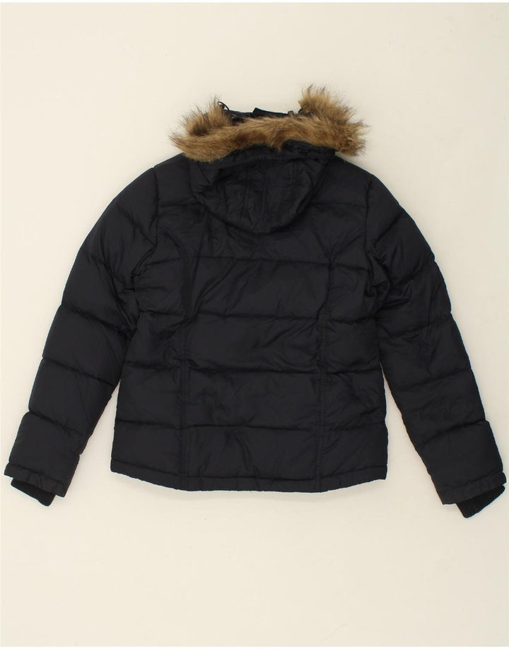 CREW CLOTHING Womens Hooded Padded Jacket UK 12 Medium Navy Blue Nylon Vintage Crew Clothing and Second-Hand Crew Clothing from Messina Hembry 
