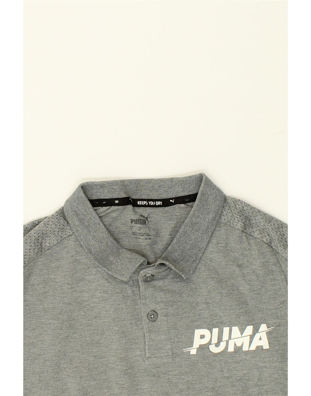 PUMA Mens Graphic Polo Shirt Small Grey Cotton | Vintage Puma | Thrift | Second-Hand Puma | Used Clothing | Messina Hembry 