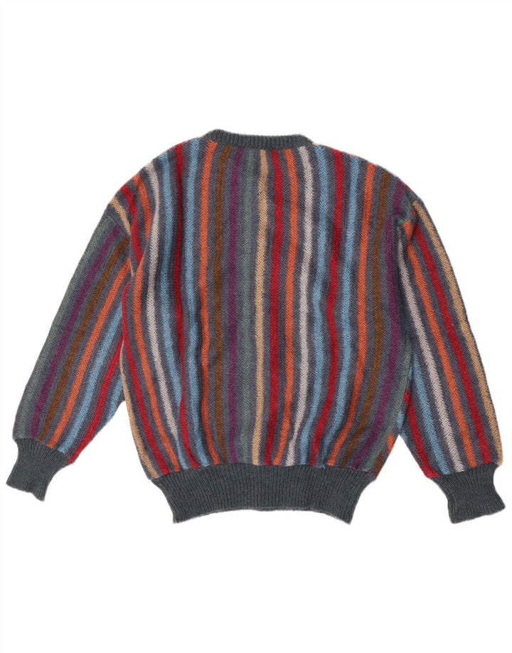 Vintage dame cardigan sweater UK 14 Medium flerfarvet stribet uld