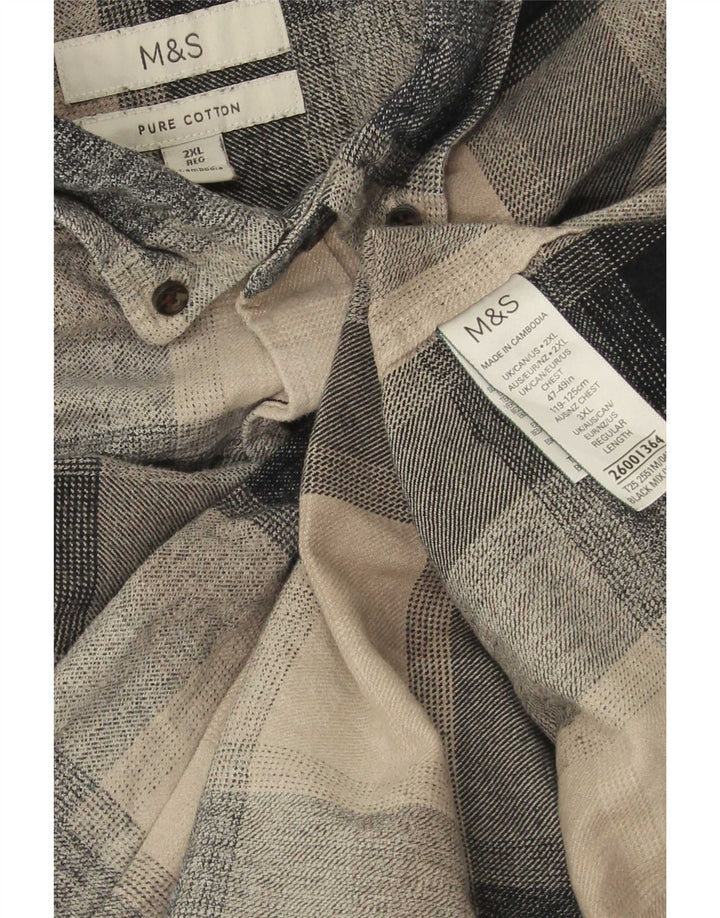 Marks & Spencer Herre Regular Fit Flanellskjorte 2XL beige ternet bomuld