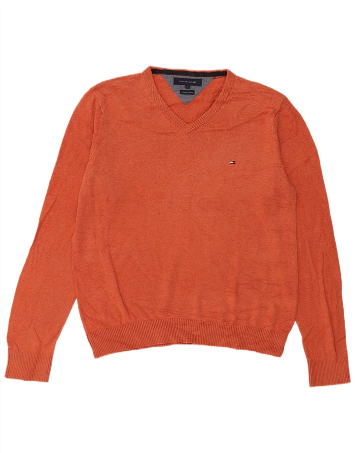 Tommy Hilfiger Herre V-hals sweater Small Orange Bomuld