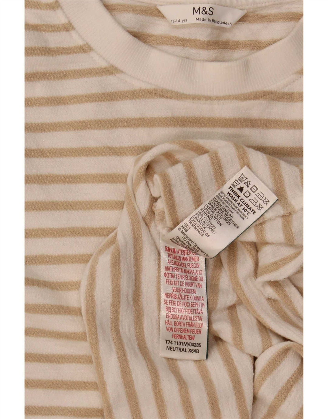 Marks & Spencer Girls Oversized top Langærmet 13-14 år Beige stribet