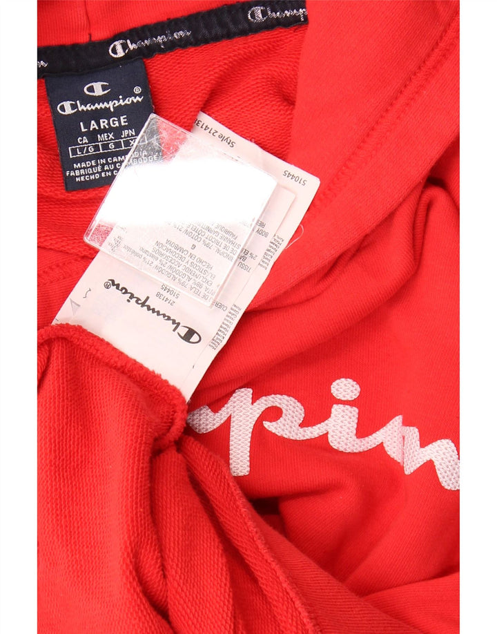 CHAMPION Mens Graphic Hoodie Jumper Large Red Cotton