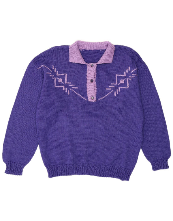 Vintage Dame Polo Neck Jumper Sweater UK 16 Large Purple Colourblock