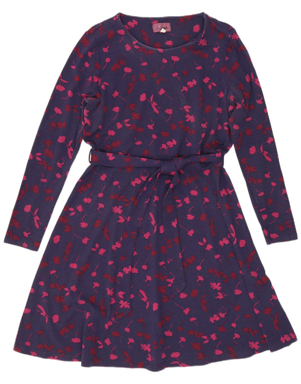 Joules Womens Long Sleeve A-Line Dress UK 16 Large Navy Blue Floral Viscose