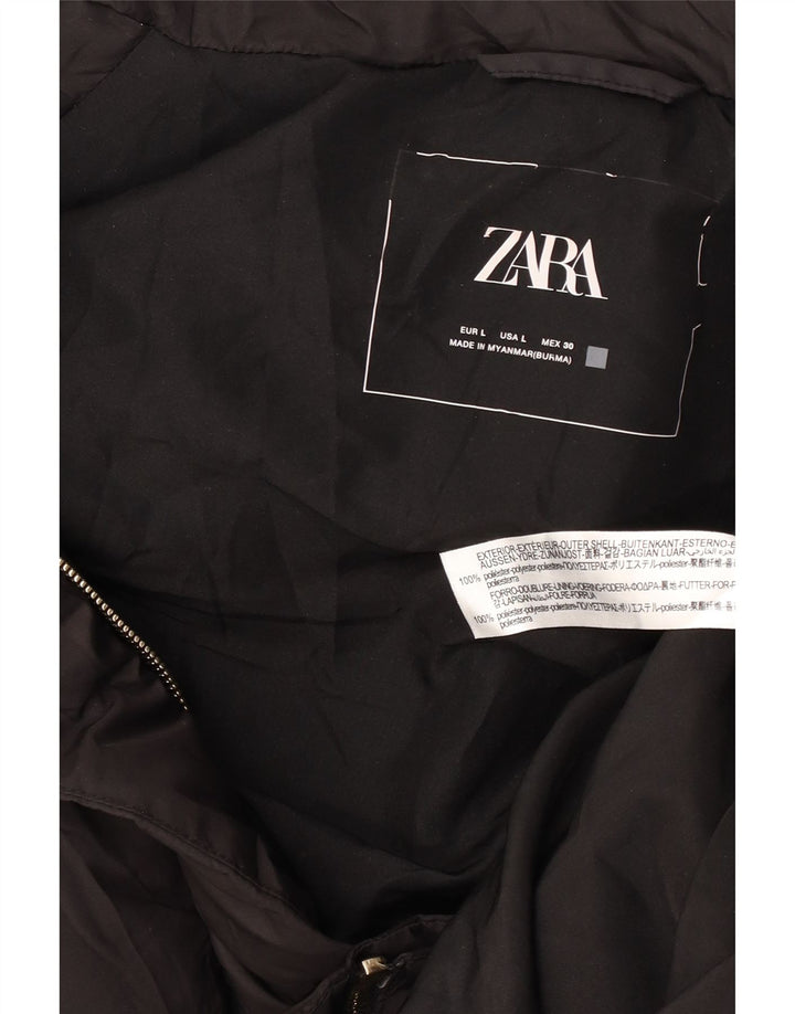 Zara Dame Hætte Ærmeløs Polstret Frakke UK 16 Large Black Polyester