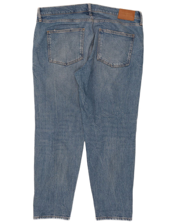 Zara Dame Distressed Cropped Jeans EU 44 XL W34 L27 Blå Bomuld
