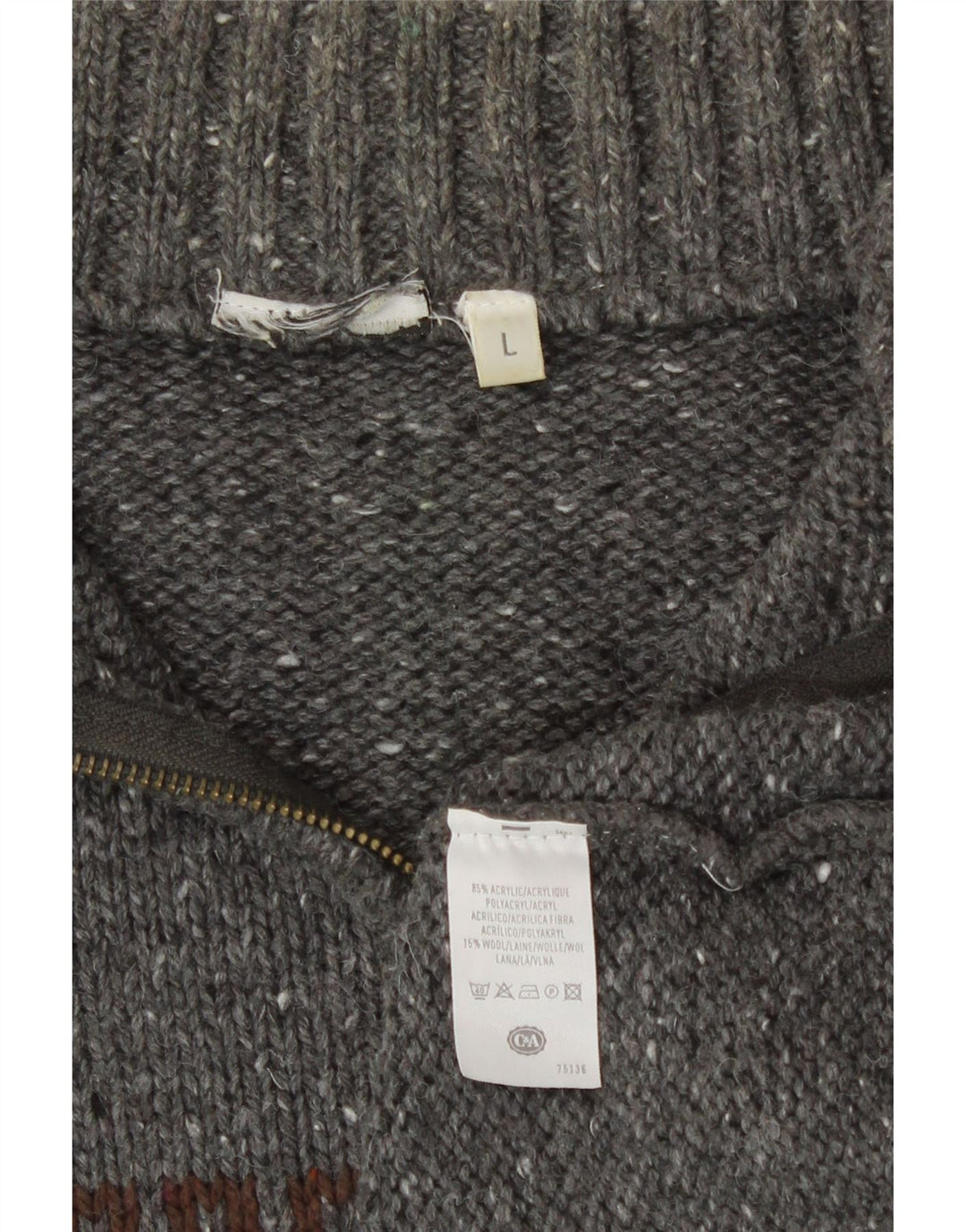 C&A Herre Zip Neck Sweater Sweater Large Grey Fair Isle Akryl