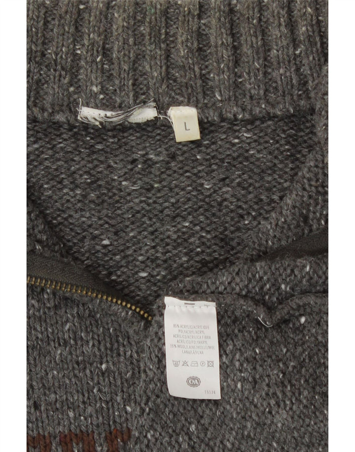 C&A Herre Zip Neck Sweater Sweater Large Grey Fair Isle Akryl