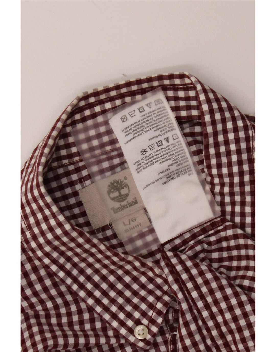 Timberland Herre Slim Fit Skjorte Large Maroon Gingham Cotton