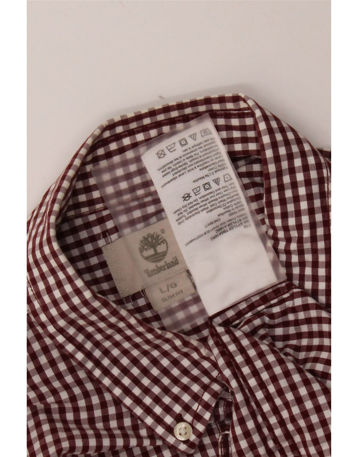 Timberland Herre Slim Fit Skjorte Large Maroon Gingham Cotton