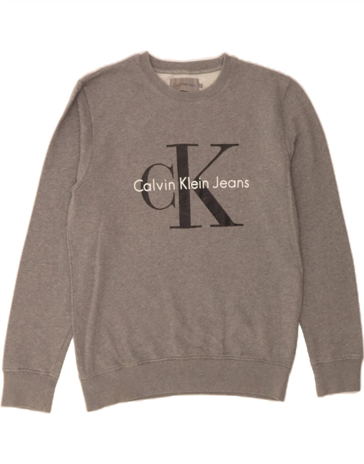 CALVIN KLEIN JEANS Mens Graphic Sweatshirt Jumper Large Grey Cotton Vintage Calvin Klein Jeans and Second-Hand Calvin Klein Jeans from Messina Hembry 