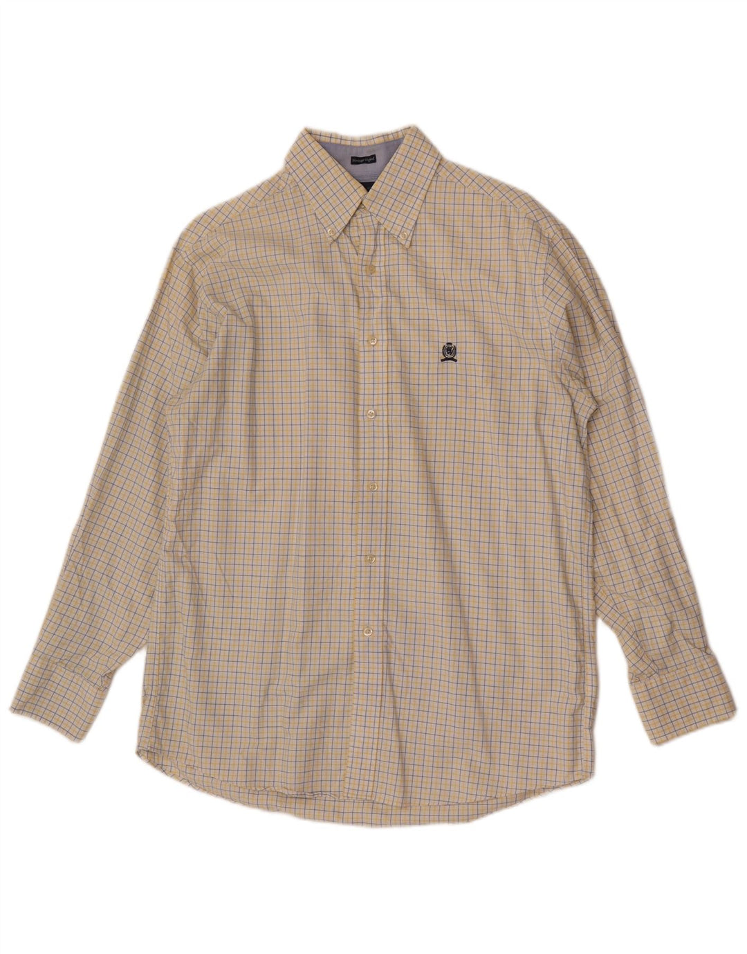 Tommy Hilfiger Herre Regular Fit Skjorte Størrelse 15 1/2 Medium Yellow Check