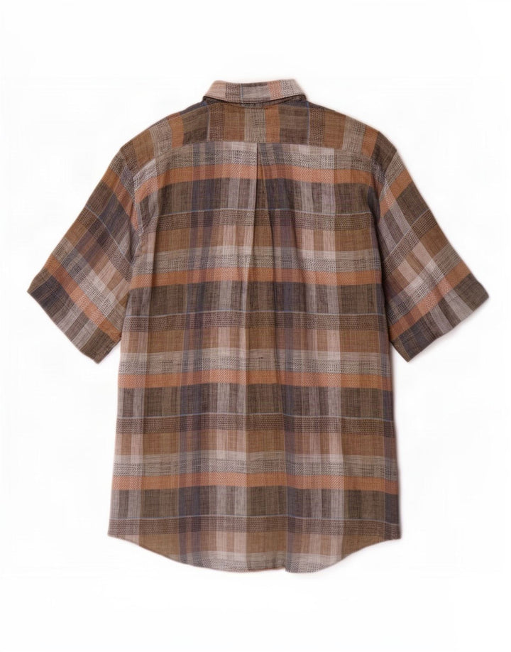 Vintage kortærmet herreskjorte Stor brun plaid