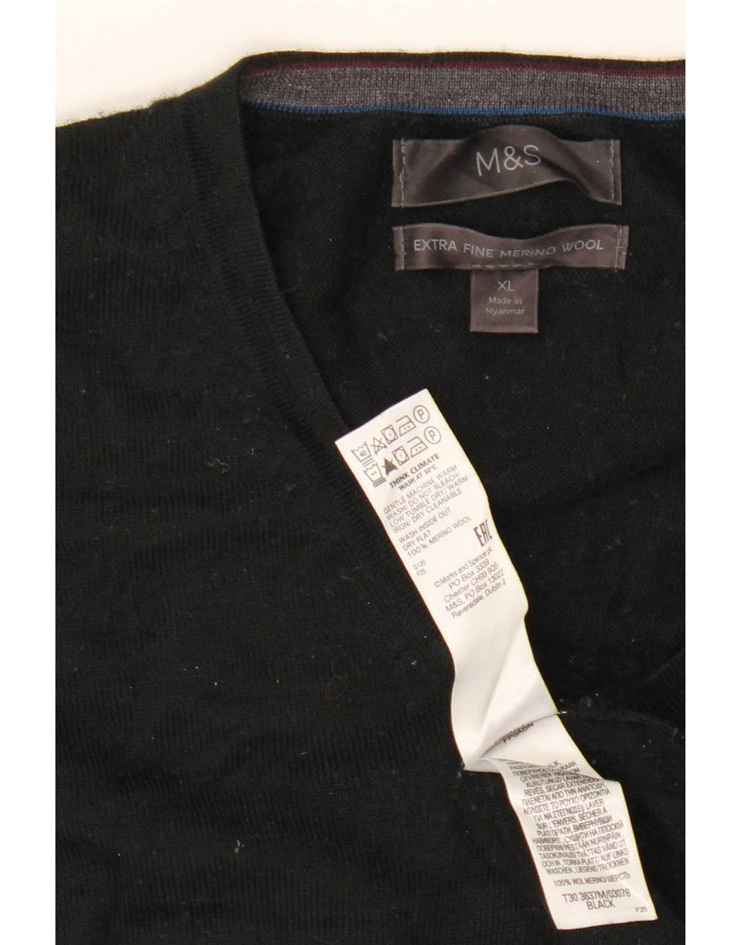 Marks & Spencer Herre V-hals sweater XL Sort Merinould