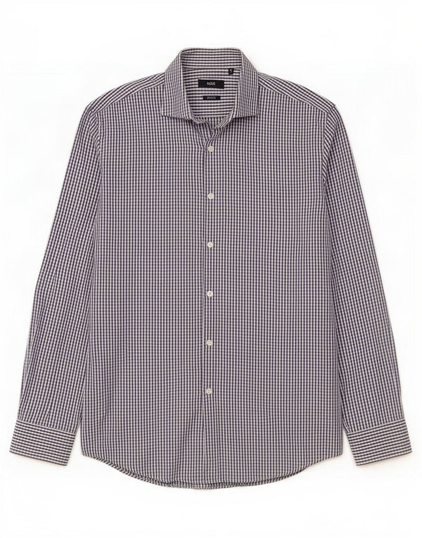 Hugo Boss Herre Slim Fit Skjorte Størrelse 41 16 Large Navy Blue Gingham Cotton