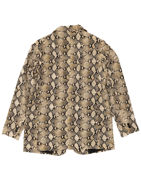 Zara Dame Blazer Jacket UK 14 Large Beige Animal Print Polyester