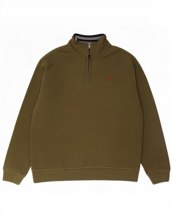 Besætningstøj Herre Zip Neck Sweatshirt Jumper Stor Khaki Bomuld