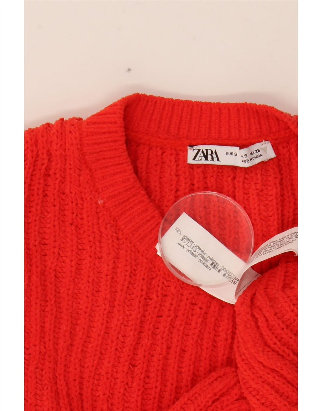 ZARA Womens Crop Oversized Crew Neck sweater UK 10 Small Red