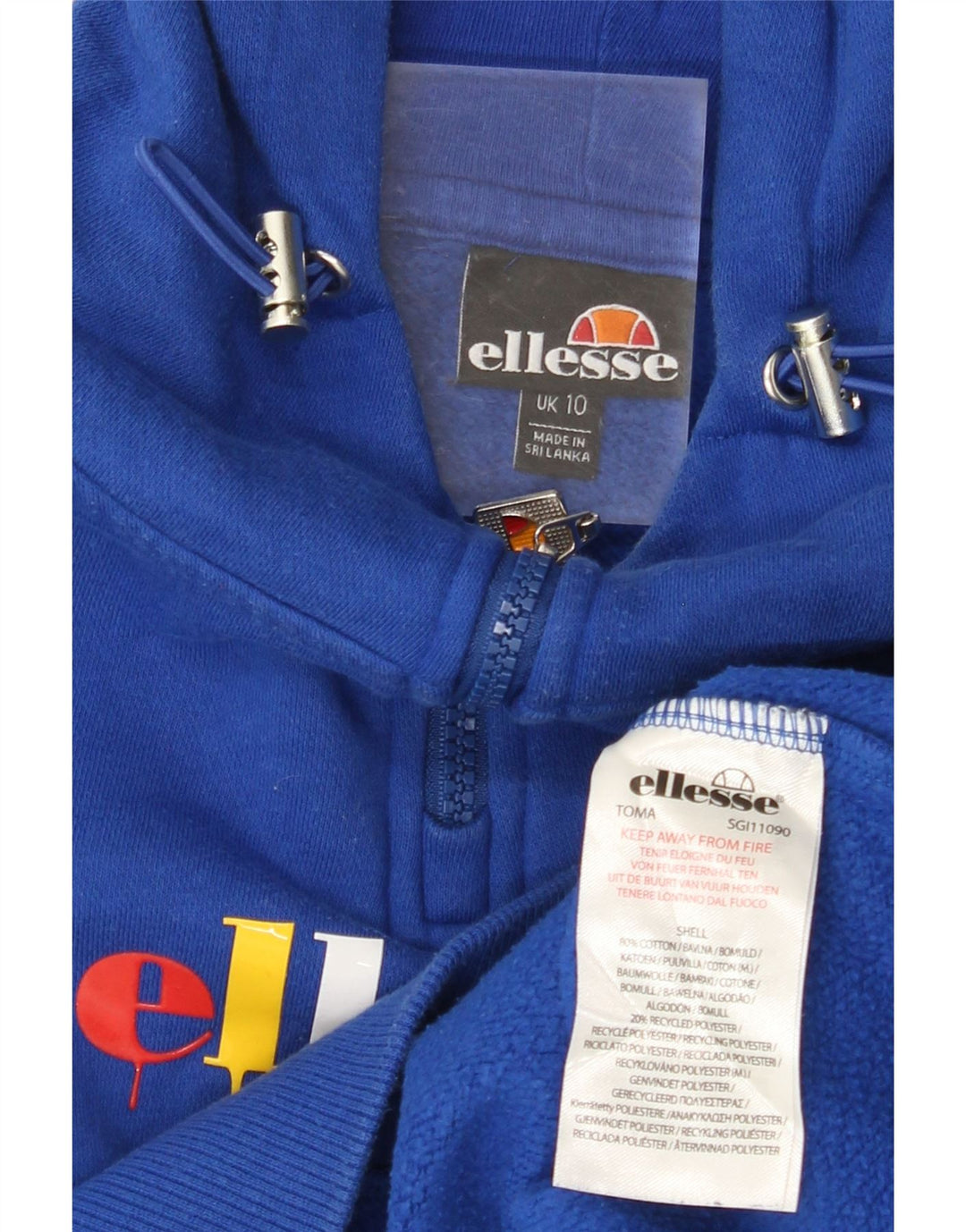 ELLESSE Dame Oversized grafisk lynlås hættetrøje Jumper UK 10 lille blå