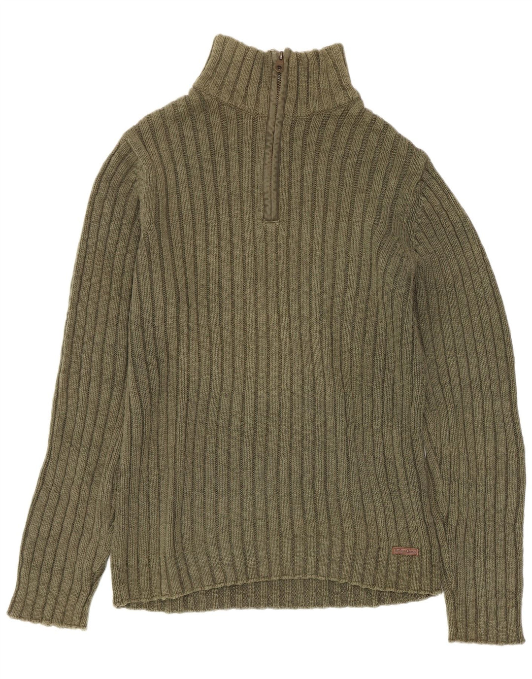 Marlboro Classics Herre Zip Neck Jumper Sweater Stor Khaki Bomuld