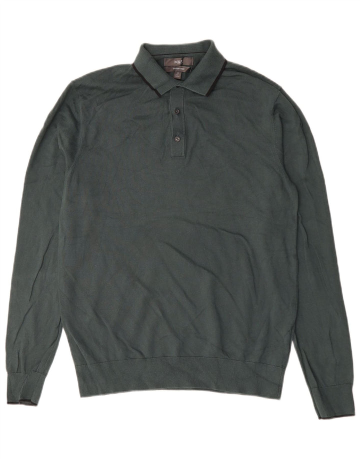 Marks & Spencer Herre Polo Neck Jumper Sweater Medium Grøn Bomuld