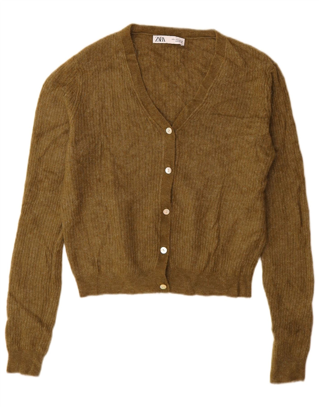 Zara Dame Cardigan Sweater UK 16 Stor Khaki Polyamid
