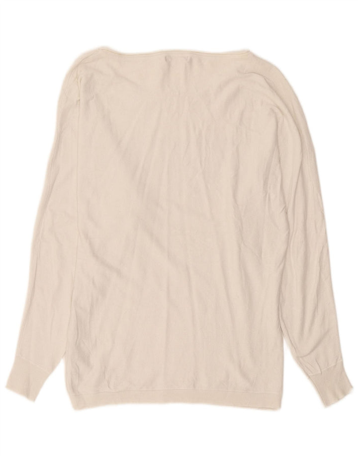 Guess Womens Grafisk Boat Neck Jumper Sweater UK 16 Large White Viscose