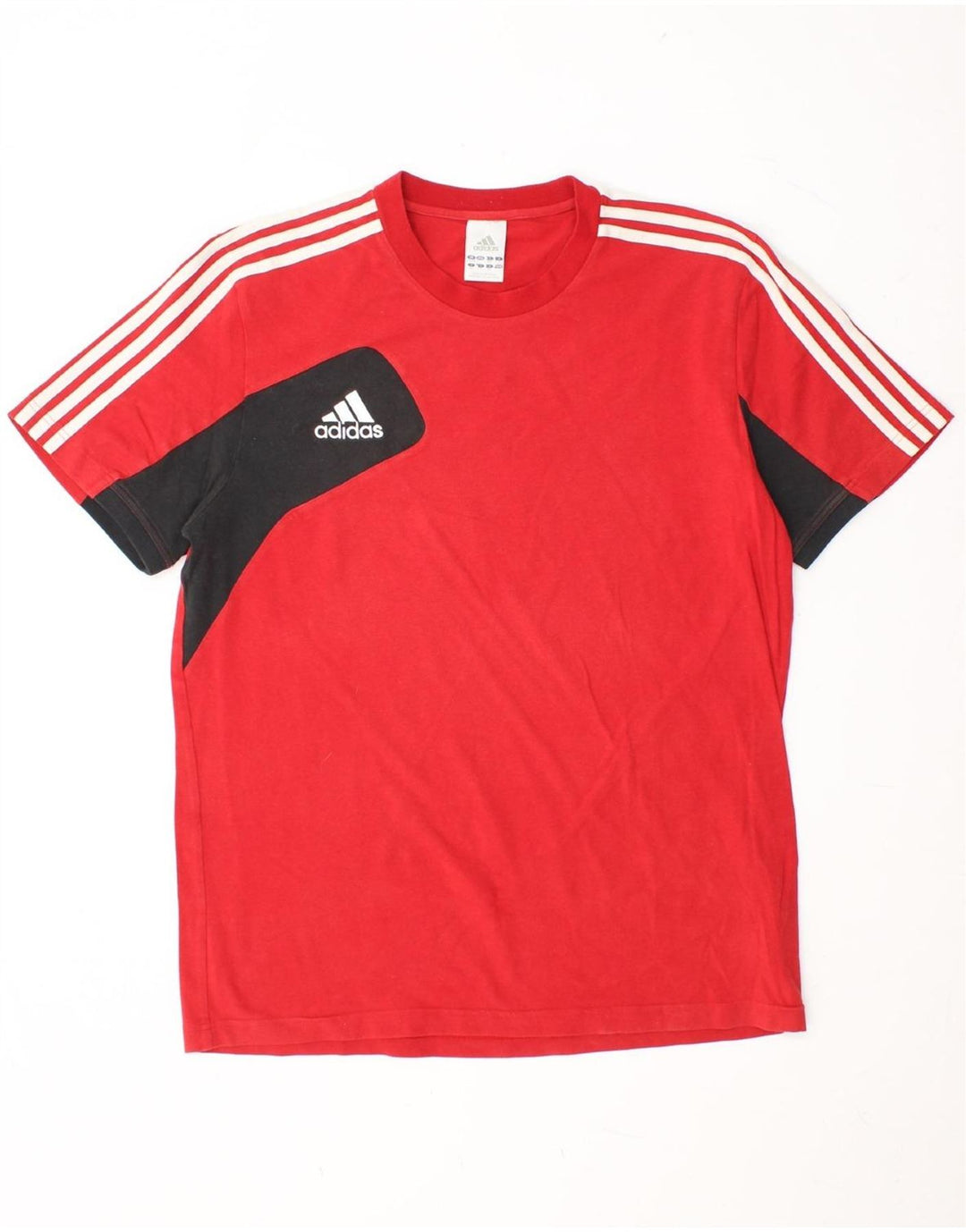 ADIDAS Herre T-Shirt Top UK 42/44 Stor Rød Colourblock Bomuld