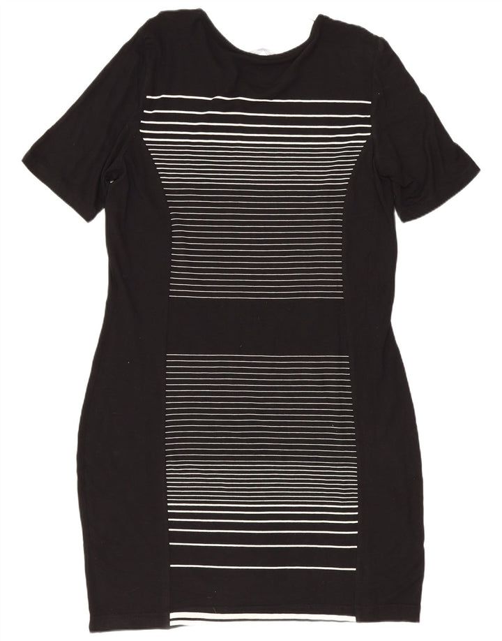 Marks & Spencer Kvinders Skede Kjole UK 14 Medium Sort Stribet