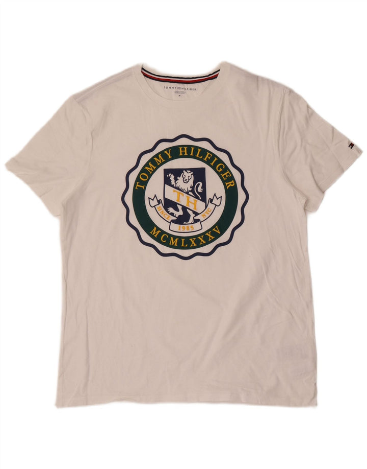 Tommy Hilfiger Herre grafisk T-shirt Top Medium Hvid Bomuld