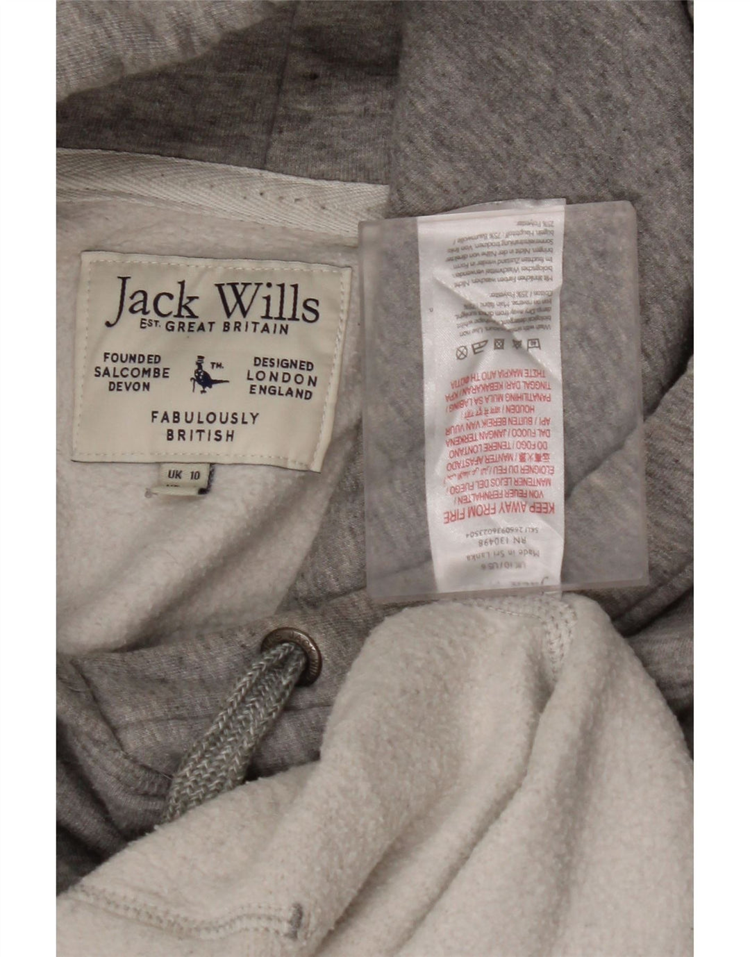 JACK WILLS Dame oversized hættetrøje trøje UK 10 Lille grå bomuld