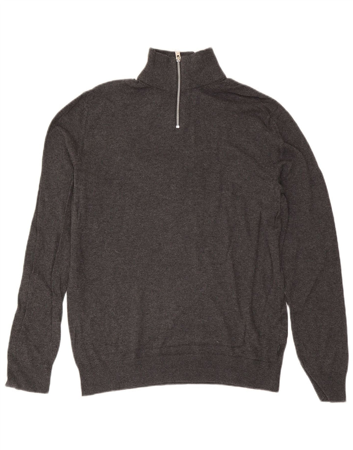 Jack & Jones Herre Zip Neck Jumper Sweater Medium Grey Bomuld