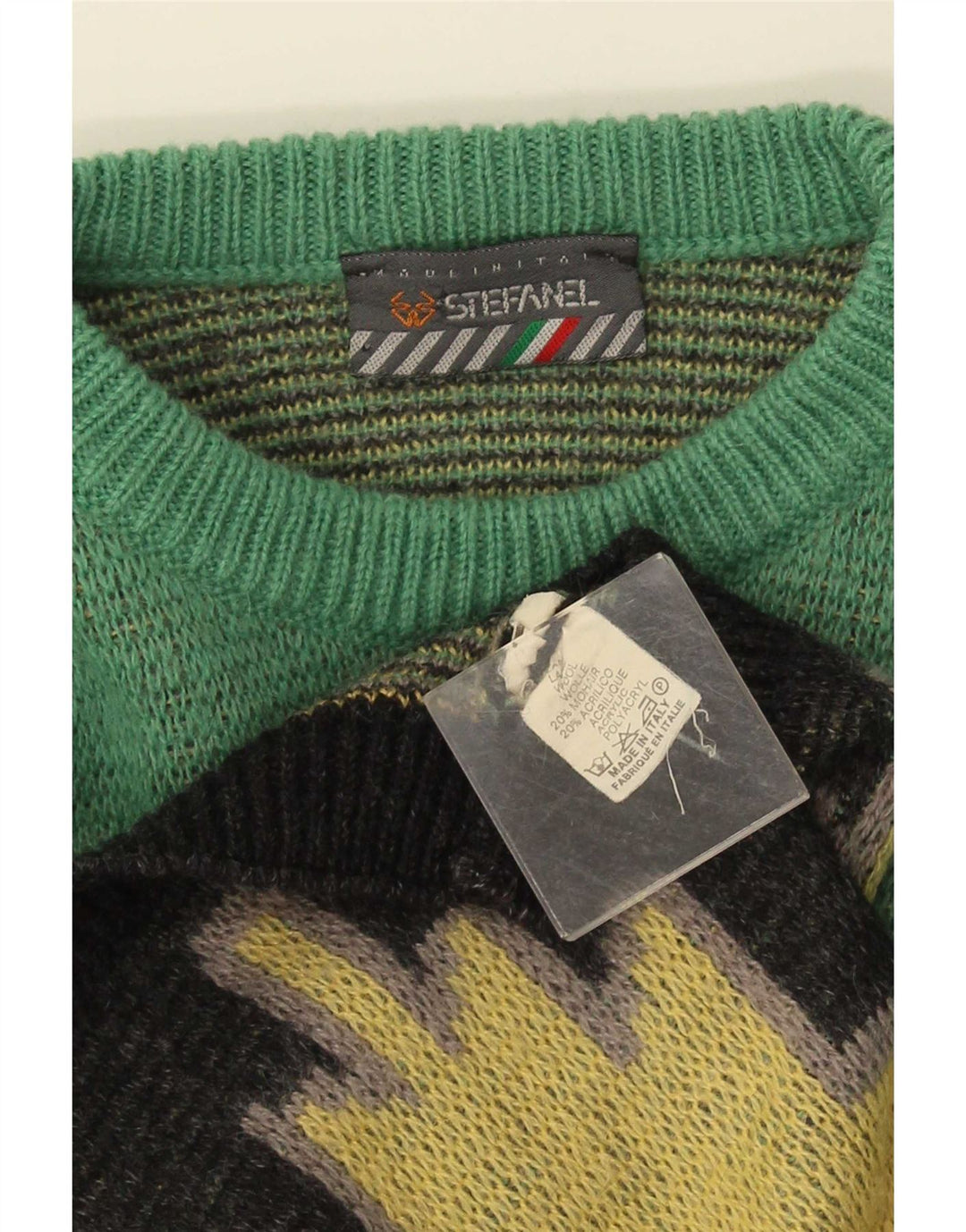 Stefanel Herre Crew Neck Jumper Sweater Medium Gul Ikat Uld