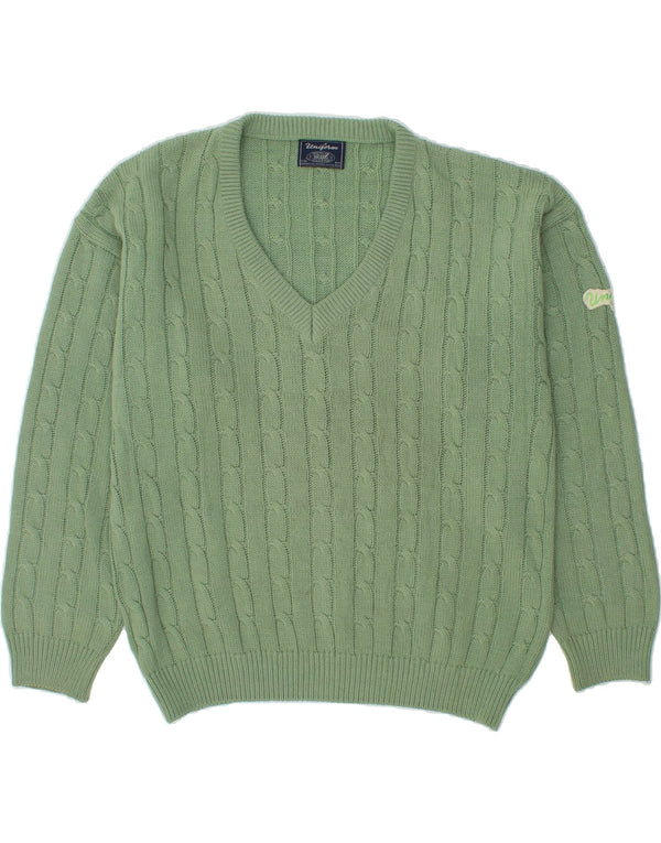 UNIFORM Mens V-Neck Jumper Sweater Large Green Acrylic