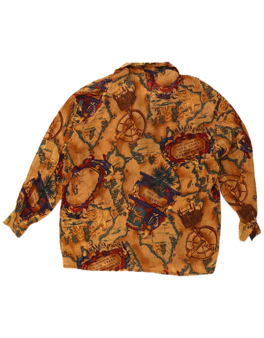 Vintage Kvinders Grafisk Oversized Skjorte Bluse UK 16 Large Beige Acetate