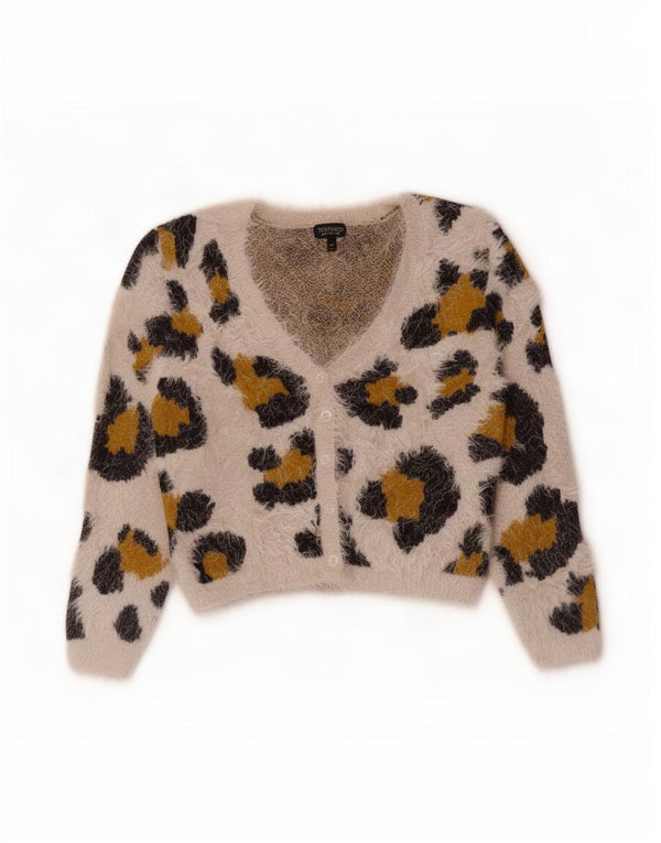 Topshop Dame Cardigan Sweater UK 12 Medium Off White Animal Print Nylon