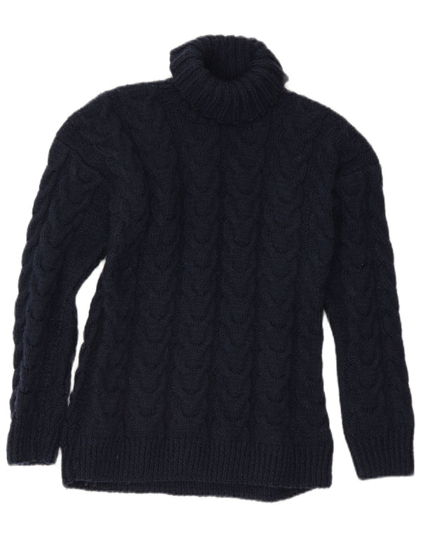 Vintage Dame Roll Neck Jumper Sweater UK 16 Large Navy Blue