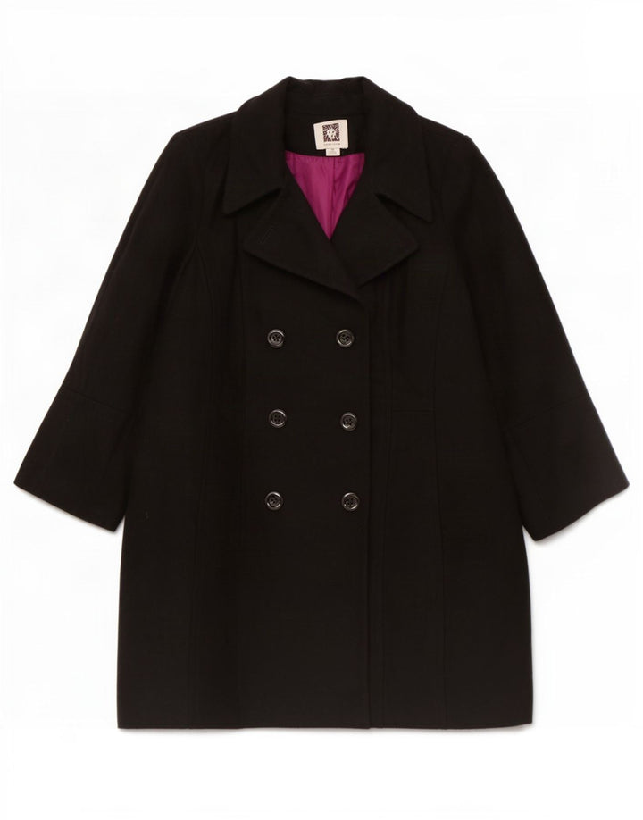Anne Klein Dame Dobbeltradet Frakke UK 18 XL Sort Uld