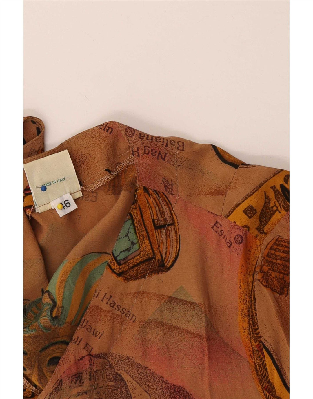 Vintage kvinders abstrakt mønster kortærmet skjortebluse IT 46 Stor brun